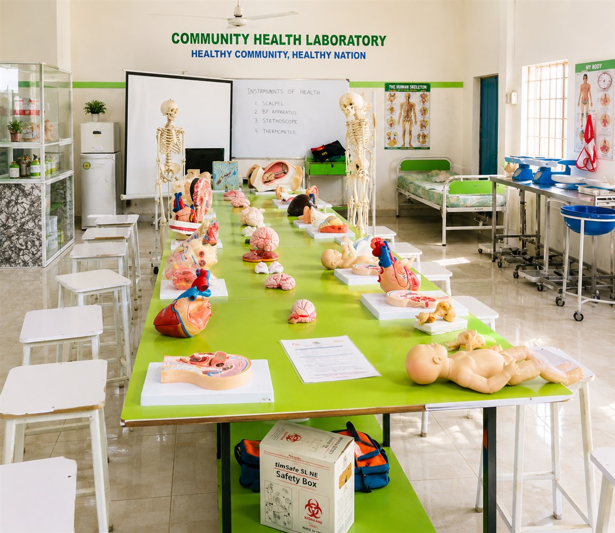 Community Health Laboratory anatomy models and medical equipment