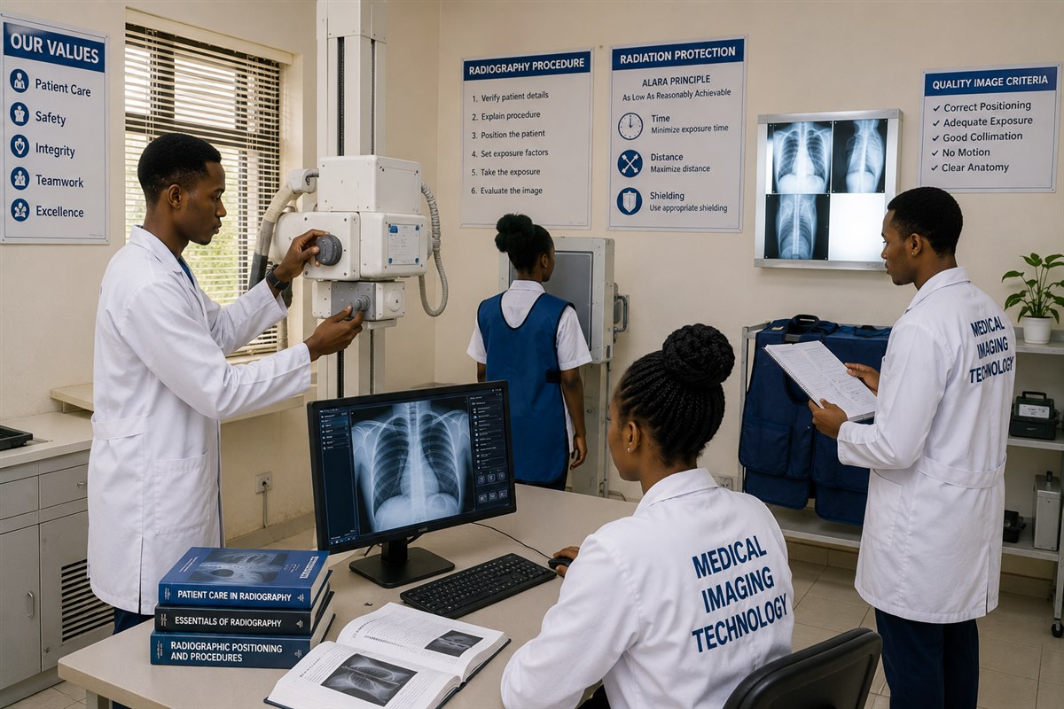 Medical Imaging students reviewing a digital X-ray