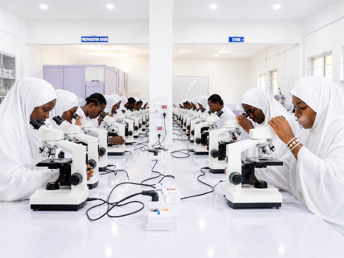 Medical Laboratory students examining samples under microscopes