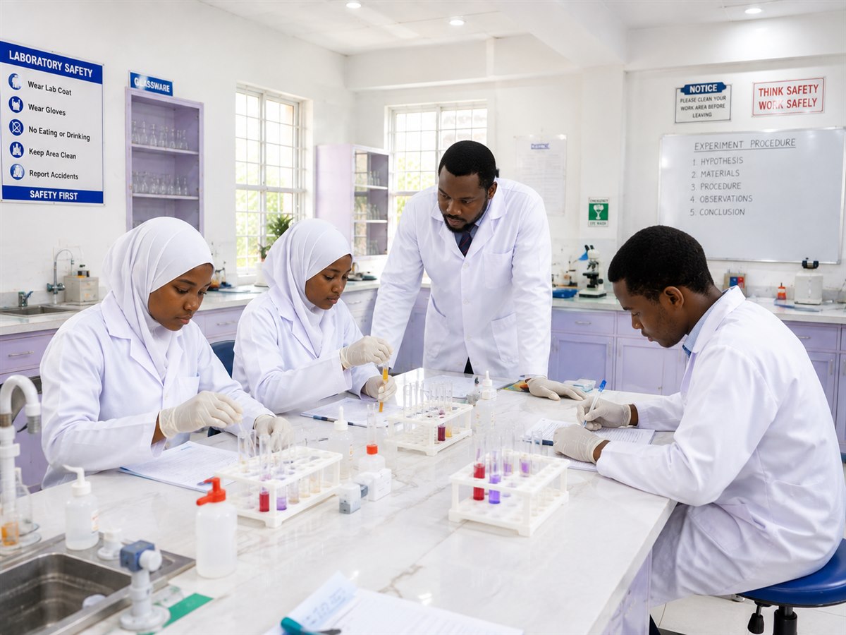 Medical Laboratory students analysing test tube samples