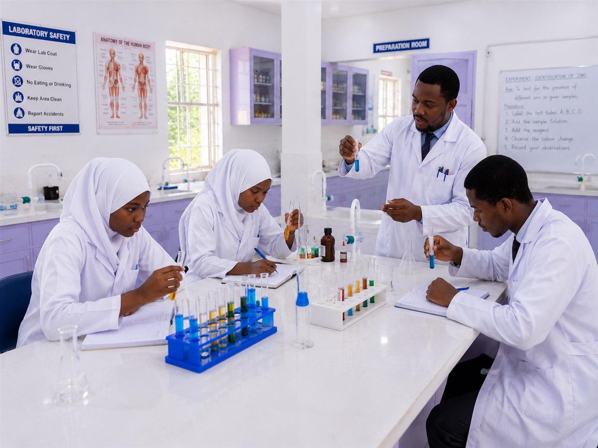 Medical Laboratory students conducting an ion identification experiment