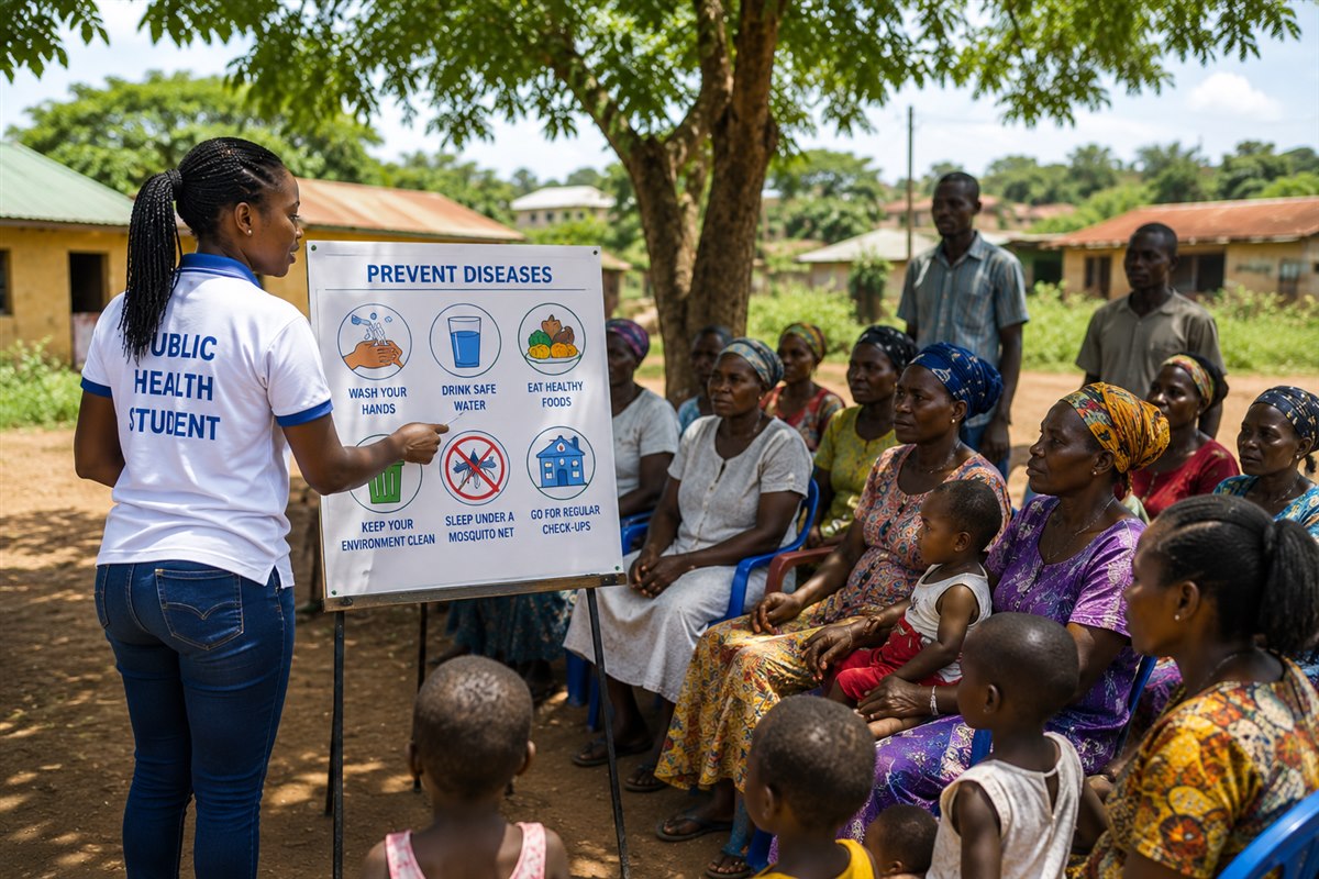 Public Health student leading a community health education session